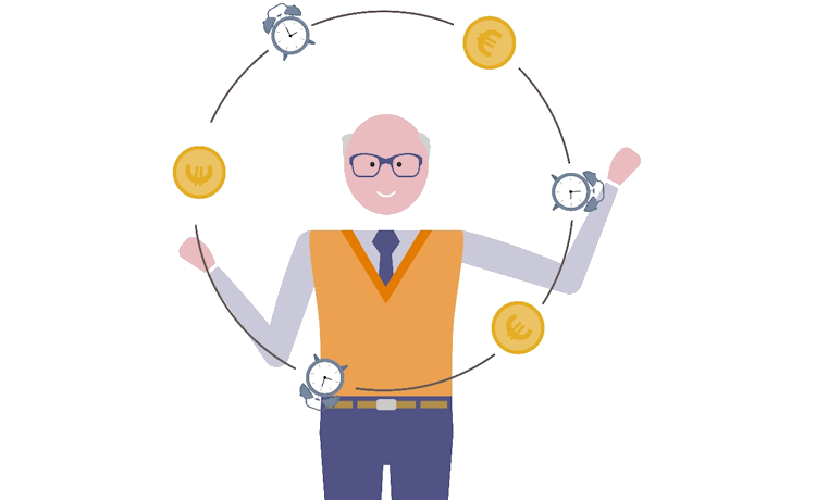 e-learning jonglerende man